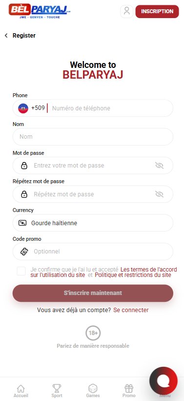 Formulaire d'inscription Belparyaj — bonus de bienvenue