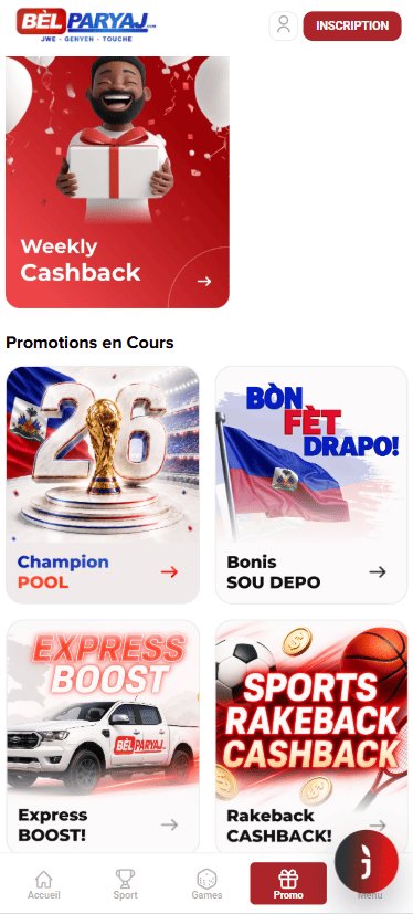 Page promotions de Belparyaj : cashback, Champion Pool, rakeback